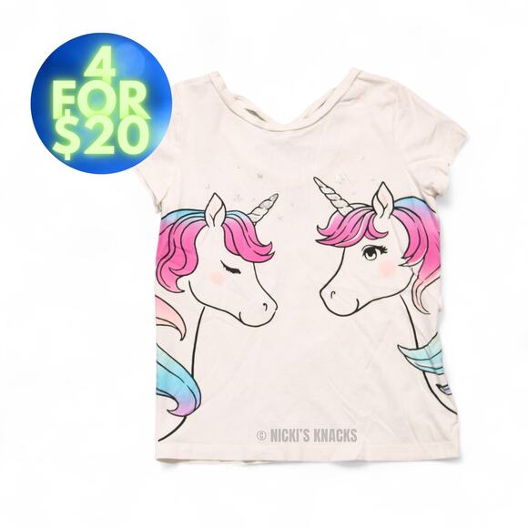 4/$20 - Carters Girls Short Sleeve Cotton T-Shirt White Unicorn Print Size 8 - Picture 1 of 8